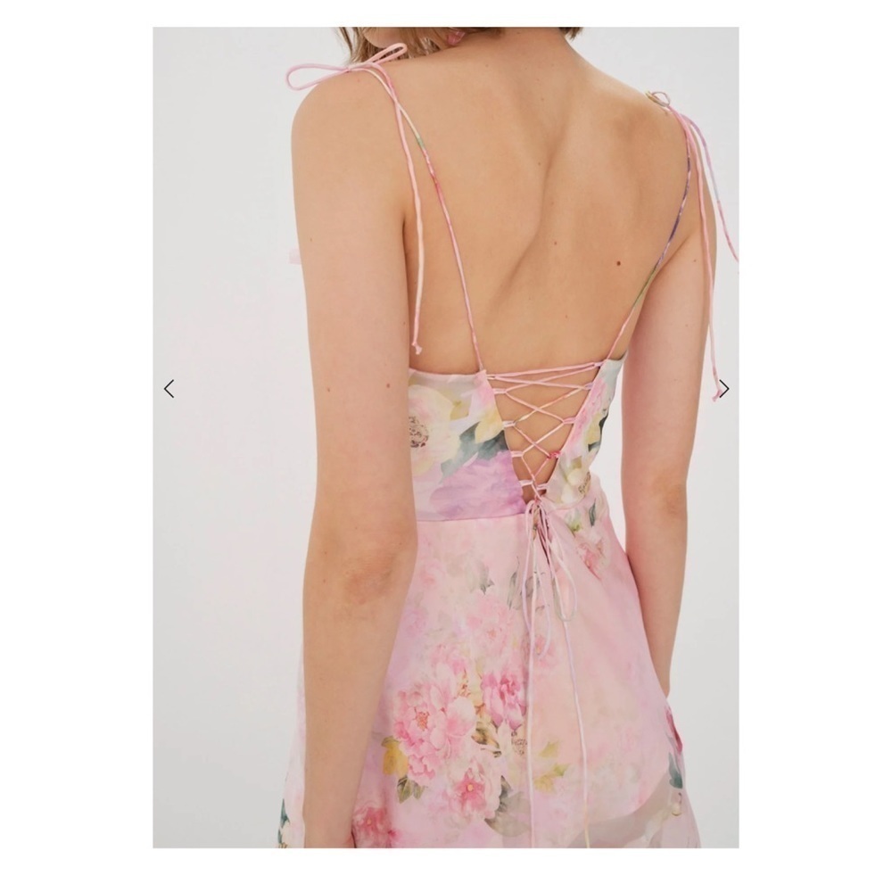 For Love & Lemons Pink Floral Chiffon Maxi Dress Small NWT Romantic - Picture 7 of 16